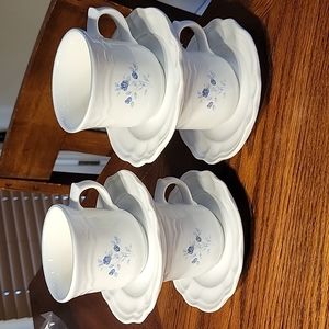 Pfaltzgraff Poetry Glossy Blue Rose Coffee / Tea Cups & Saucers Set of 4